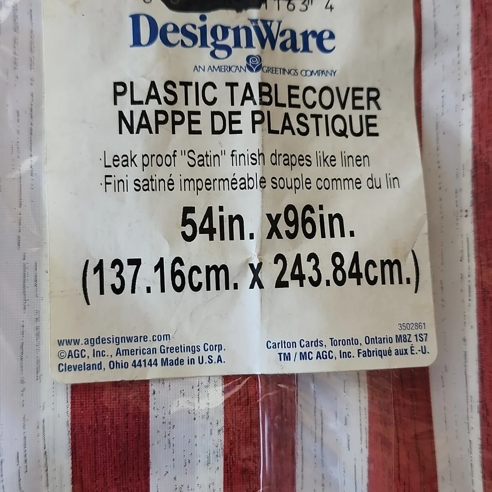 LOT OF 6 54 X 96 INCH PLASTIC TABLECLOTHS,  AMERICAN FLAG AND RED DESIGNS